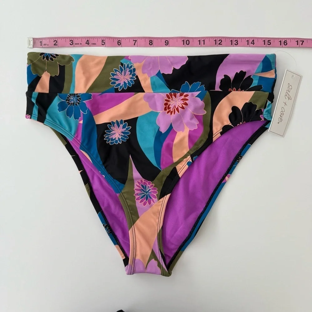 Salt + Cove Bikini Bottom Junior Size XL Multi Purple Abstract Floral Swim NWT